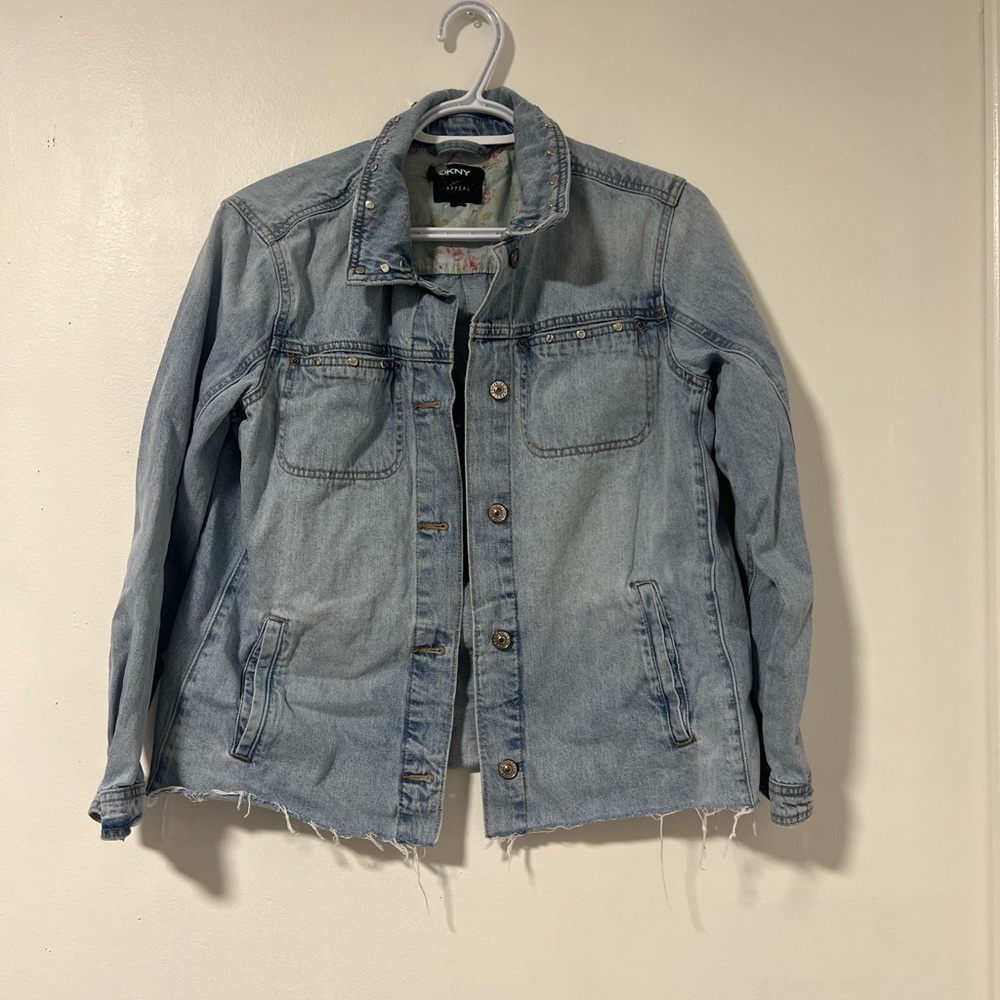 DKNY Studded Floral Lined Denim Jacket